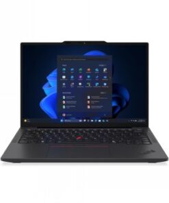 Lenovo X13 kannettavan tummanharmaa runko, 13,3 tuuman näyttö, Windows 11 Pro käyttöjärjestelmä auki ruudulla.