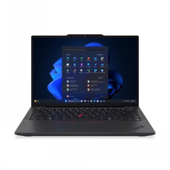 Lenovo X13 kannettavan tummanharmaa runko, 13,3 tuuman näyttö, Windows 11 Pro käyttöjärjestelmä auki ruudulla.