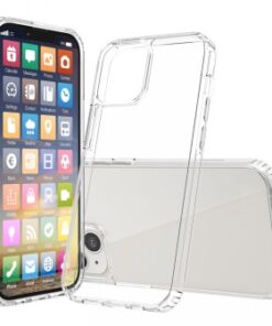 Läpinäkyvä iPhone 16 -suojakuori, jossa näkyy puhelimen etu- ja takapuoli. Kuori näyttää ohuelta ja minimalistiselta.