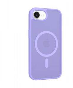 Vaaleanlaventelin värinen Screenor-suojakuori iPhonelle, MagSafe-yhteensopiva, näkyy takaa, pyöreä MagSafe-kuvio keskellä.