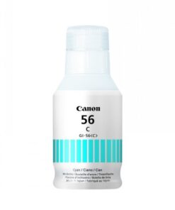 Canonin sininen GI-56 mustepullo, valkoinen etiketti ja syano värikoodi.