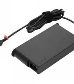 Musta Lenovo 230W slim-virtalähde, jossa pitkä kaapeli ja ohut muotoilu.