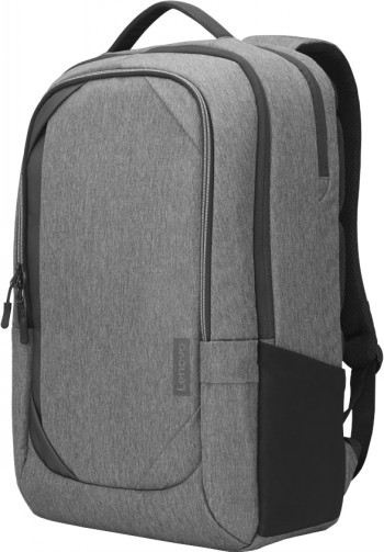 Harmaa Lenovo Business Casual Backpack -reppu 17 tuuman laitteille, sivutaskut ja yläkahva.