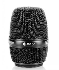 Pyöreä musta Sennheiser MMD 835-1 mikrofonikapseli, metalliverkolla varustettu malli.