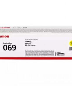 Canon Cartridge 069 Y pahvipakkaus, valkoinen ja punainen, suorakulmainen muoto.