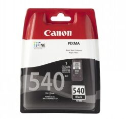Musta Canon PG-540 mustekasetti, punavalkoisessa pakkauksessa, näkyy edestä.