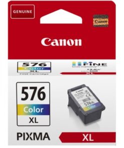 Canon CL-576XL mustekasetti, suuri väripatruuna, punainen ja valkoinen pakkaus, edessä tuotekuva.