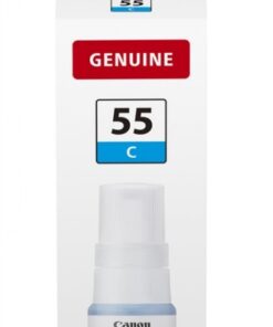 Canon GI-55 C sininen mustepullo, valkoinen korkki, alkuperäispakkauksessa.