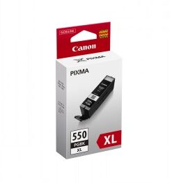 Mustavalkoinen Canon PGI-550XL -mustepatruuna pakkauksessaan valkoisella taustalla.