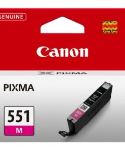 Canon CLI-551 magenta mustekasetti pakkauksessa, mustaa ja punaista väriä valkoisella taustalla.