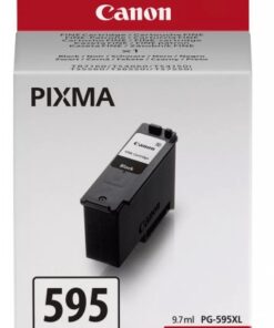 Canon PG-595XL mustekasetin pakkaus, valkoinen tausta, musta XL-kasetti esillä.