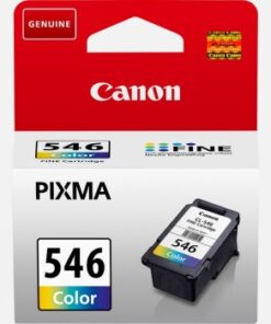 Canon Pixma CL-546 väripatruuna pakkauksessaan, jossa on värikäs etiketöinti ja tuotetiedot.