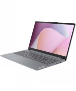 Lenovo IdeaPad Slim 3 -kannettava, harmaa värisävy, 15,6 tuuman näyttö, ohut ja moderni muotoilu, avattuna viistosta kuvat...