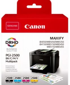 Canon PGI-2500 mustepatruunapaketti, neljä väriä: musta, syaani, magenta ja keltainen, Maxify-yhteensopiva.