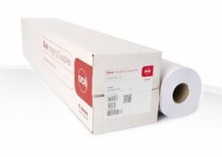 Kiiltävä valkoinen paperirulla ja pahvinen pakkaus, jossa Canon-logo ja tuoteinfo.