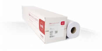 Kiiltävä valkoinen paperirulla ja pahvinen pakkaus, jossa Canon-logo ja tuoteinfo.
