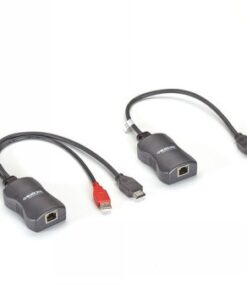 Kaksi mustaa HDMI-sovitinta, joissa on kiinni lyhyet kaapelit ja liittimet. Pöydällä neutraalilla taustalla.
