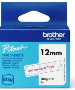 Brother btag132 12mm red on clear tape