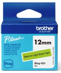 Brother btagg31 12mm black on light green tape
