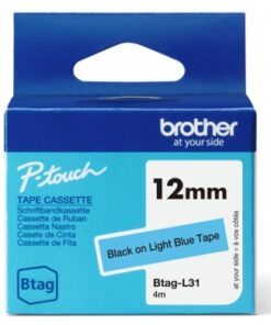 Brother btagl31 12mm black on light blue tape