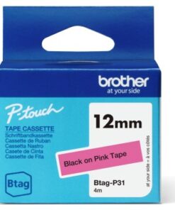 Brother btagp31 12mm black on pink tape