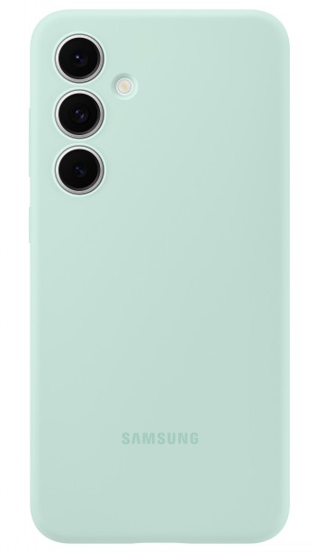 Mintunvihreä Samsung Silicone Case -suojakuori, S24 FE, takaa kuvattuna.