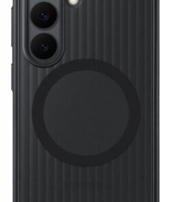 Musta Samsung Galaxy S26 -mallin suojakotelo, jossa kestävä viimeistely ja magneettipidike Qi2-lataukselle.