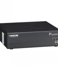 Musta suorakaiteen muotoinen Black Box -sisältöpalvelin, kaksi USB-porttia edessä.