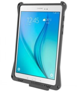 Samsung Galaxy Tab S2 8.0 mustassa RAM Mounts IntelliSkin-kuoressa, edestä kuvattuna.