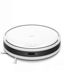 Valkoinen TP-LINK Tapo RV20 Max -robottipölynimuri, pyöreä muotoilu ja sileä yläosa.