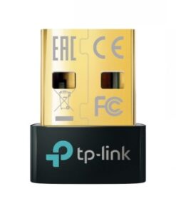Kultainen, kompakti TP-Link UB500 Bluetooth 5.4 Nano USB -adapteri, edestä kuvattuna.
