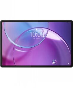 Ohut ja moderni Lenovo-tabletti mustilla reunuksilla, 13 tuuman kirkas ja tarkka näyttö, purppuran ja sinisen sävyt.