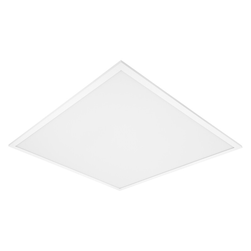 Nelikulmainen valkoinen LED-paneelivalaisin valkoisella taustalla.