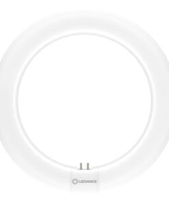 Pyöreä, valkoinen LED-valoputki, jossa on keskellä G10Q-liitin. Näkymä ylhäältä.