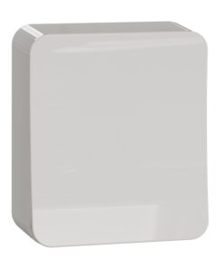 Valkoinen Schneider Electric Exxact pinta-asennettava 6/1-kytkin, jossa on sileä suorakulmainen muotoilu.