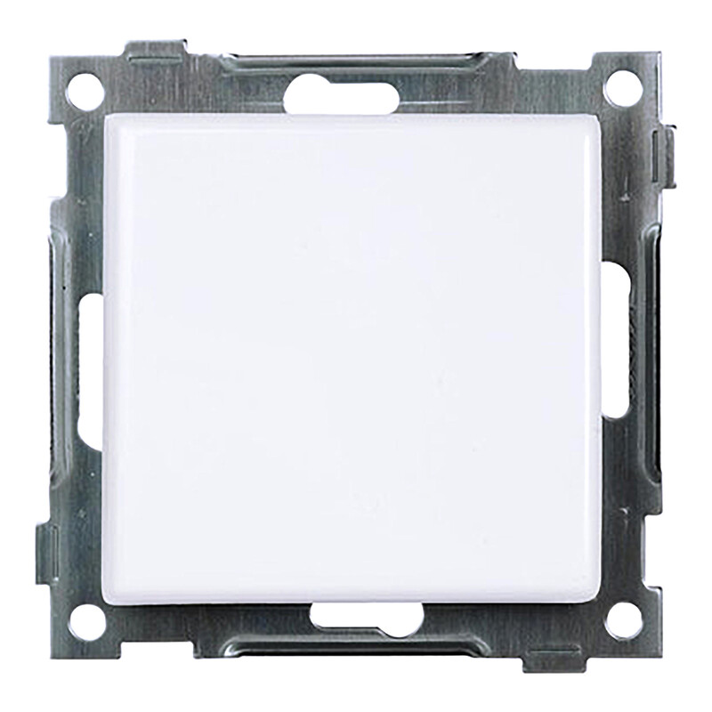 Kirkkaan valkoinen ELKO RS NORDIC 6-kytkin, neliönmuotoinen metallikehyksessä.